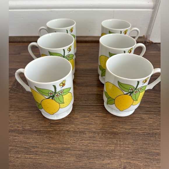 VTG A Lorrie Design Lemons, Flower, Bee Coffee Tea Kitchen Mugs (Set of 6) JAPAN - Picture 1 of 6
